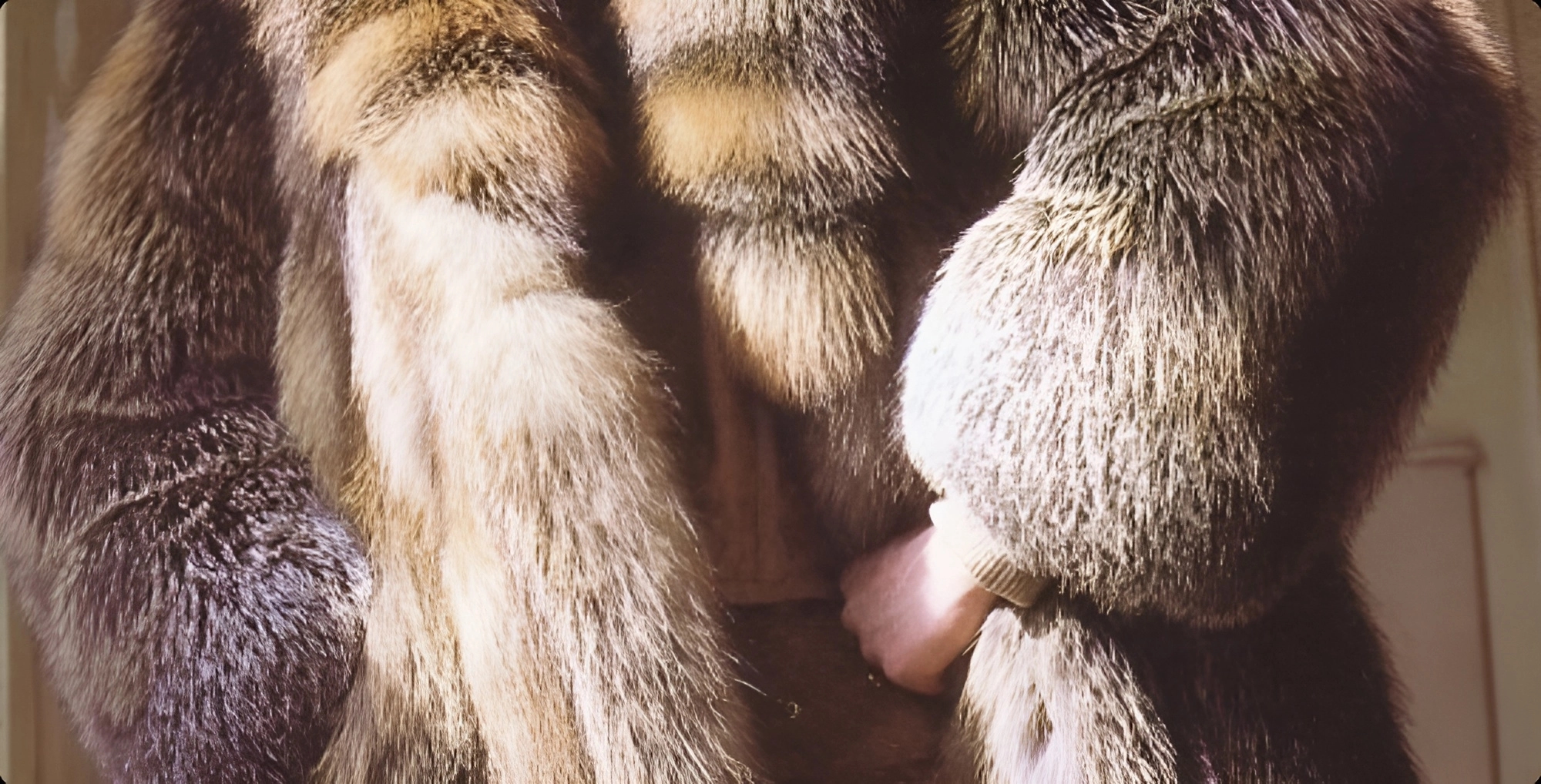 Fur coats and jackets hanging on a wooden rack