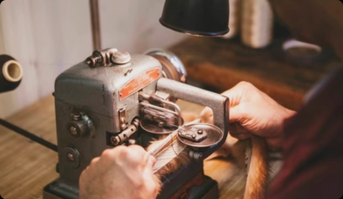 Fur stitch under an old metal sewing machine